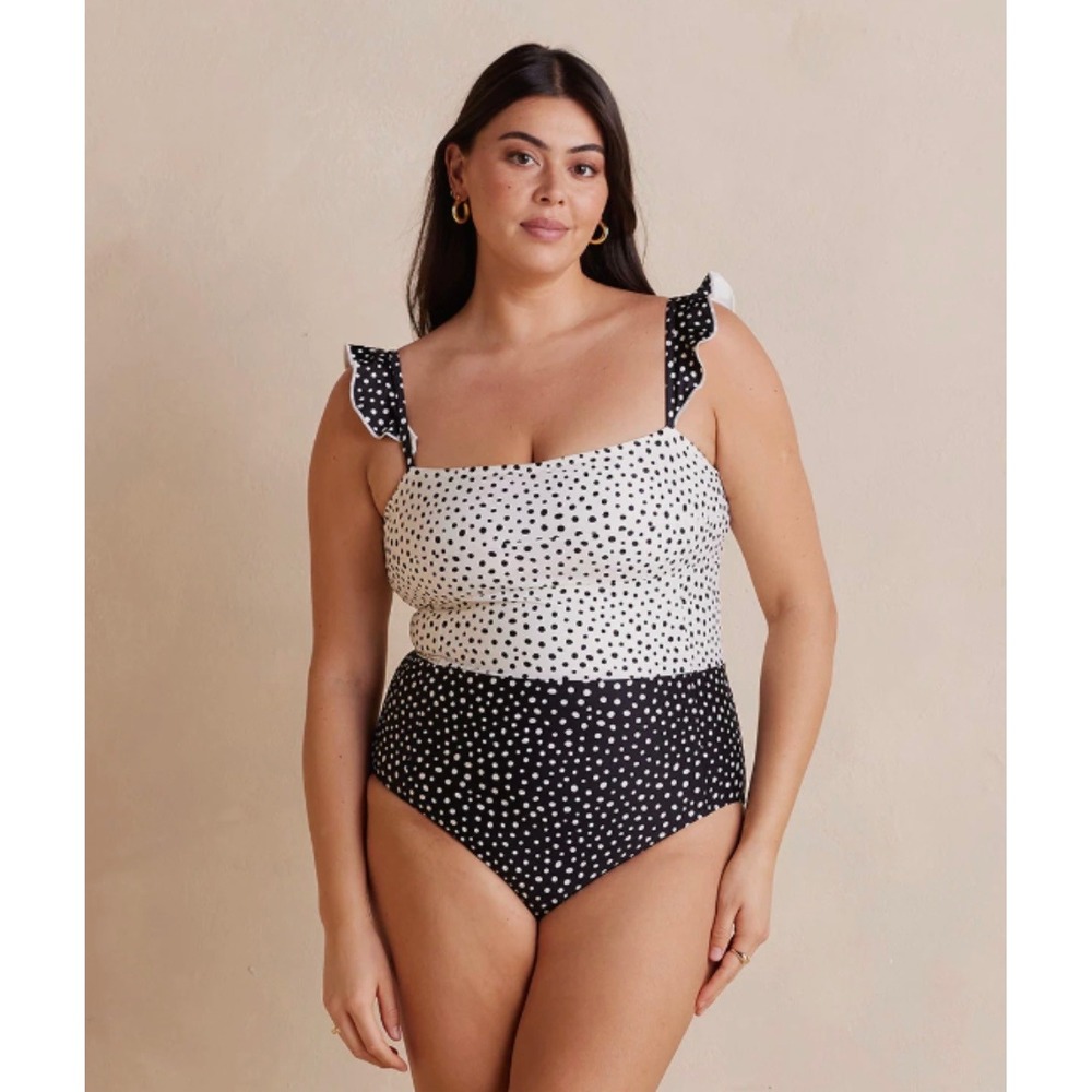 Summersalt Ruffle Oasis Polka Dot Ruffle Strap One Piece Swimsuit‎ Size 14